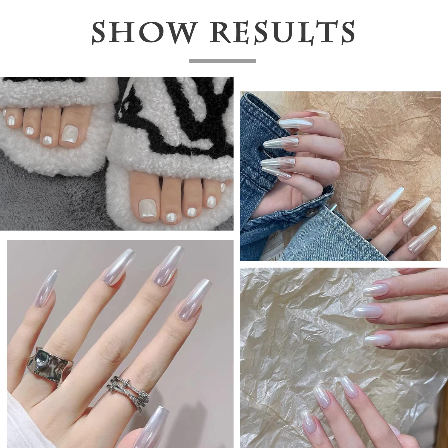 White Pearl Chrome Nail Powder,Mirror Effect Aurora Magic Pearlescent Nail Jewelry Glitter Powder Holographic Pigment, Symphony Mermaid Pearl Neon Ice Aurora Dust Nail Powder,DIY Nail Art Decorations - Image 2