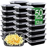 APSIC Meal Prep Containers, 50 Pack 12oz (100-Piece) Disposable Take Out Food Storage Containers with Leakproof Lids, Reusable Plastic To Go Lunch Boxes, BPA Free, Microwave/Dishwasher/Freezer Safe