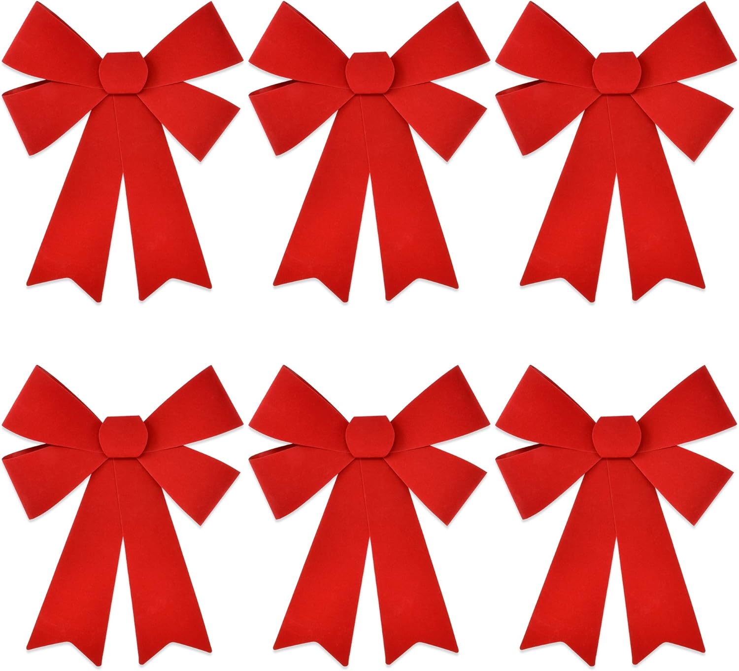 Bows & Ribbons - 6 Christmas Red Bows 10.75” by 15.5” Made of Velvet and PVC Plastic for Outdoor Large Wreath Bow Decoration Ribbon Kitchen Wreaths Decor Xmas Tree Holiday Decorations