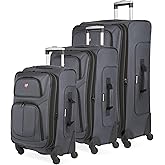 SwissGear Sion 3-Piece Set, Softside Expandable Luggage – 21 Inch Carry-On & 25 & 29 Inch Checked Suitcases with 360 Degree Wheels & Retractable Handless – Dark Gray