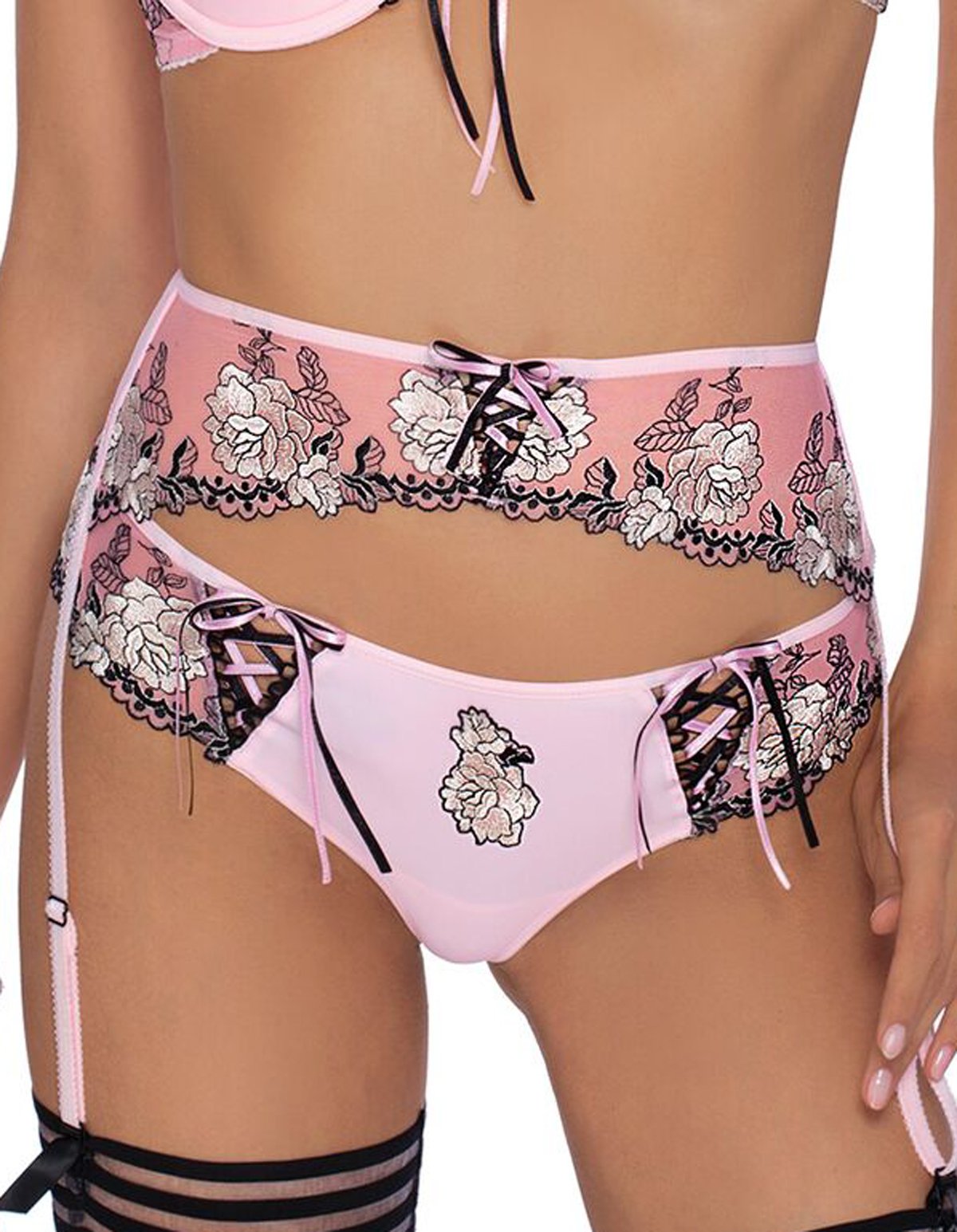 Natali Pink Floral Embroidered Suspender Belt RNPFESBELT