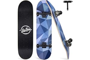 BELEEV Skateboards, 31 x 8 inch Complete Skateboard for Beginners, 7 Layer Canadian Maple Double Kick Deck Concave Cruiser Tr