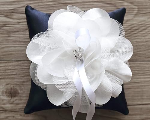 Amazon Com Dark Blue Satin Ring Pillow With Oversized White