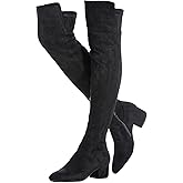 N.N.G Women Over the Knee Boots Thigh High Suede Black Block Low 2 Inch Heel Chunky Above Knee Winter Pointed toe