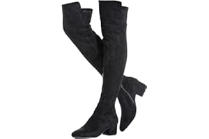 N.N.G Women Over the Knee Boots Thigh High Suede Black Block Low 2 Inch Heel Chunky Above Knee Winter Pointed toe