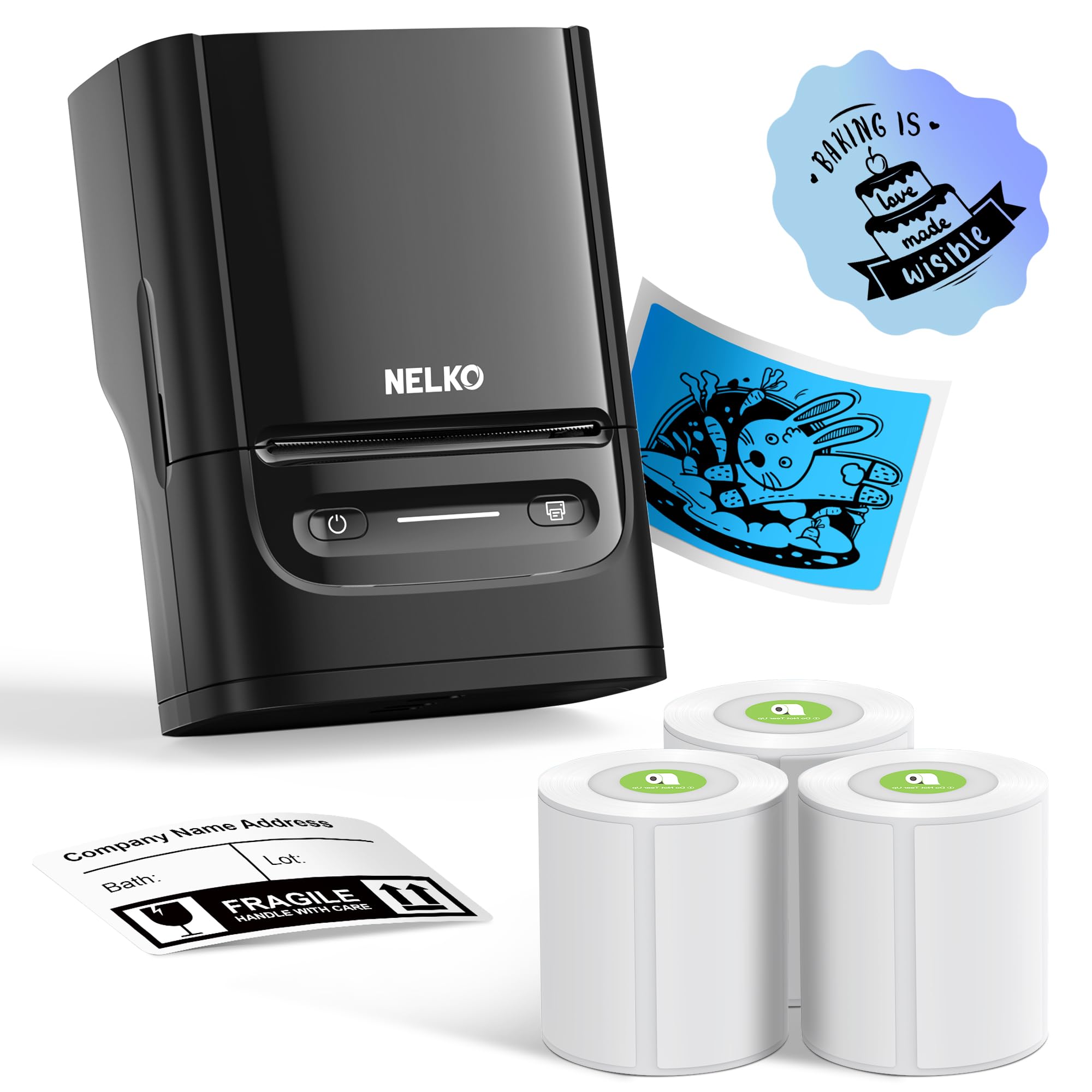Photo 1 of Nelko Label Maker Machine with Tape, PM220 Bluetooth Label Printer, 2 Inch Portable Thermal Printer for Small Business, Logo, Clothing, Sticker Printer for Phones & PC, with 3 Labels, Black