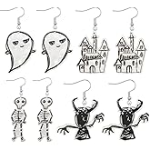 MAQVQLU Halloween Earrings for Women Ghost Castle Skeleton Earrings Halloween Theme Earrings Halloween Dangle Earrings Halloween Jewelry
