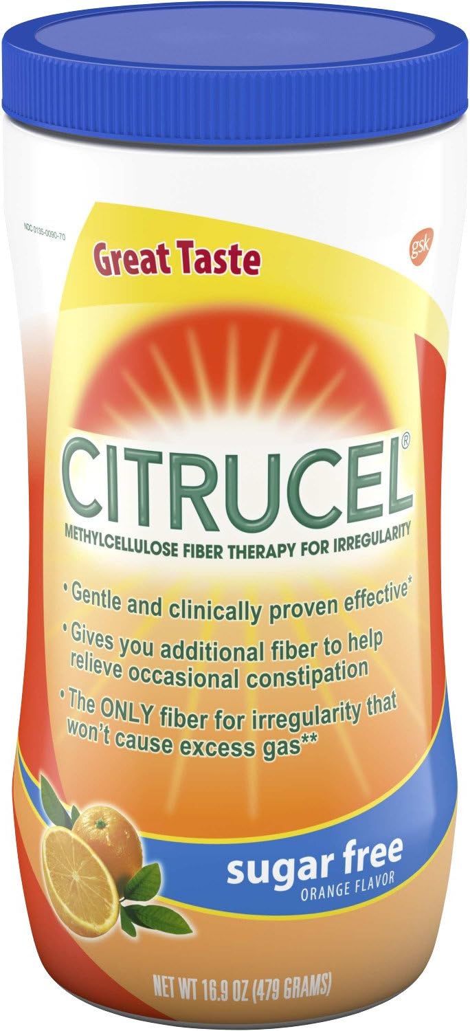 Amazon Com Citrucel Sugar Free Orange Flavor Methylcellulose Fiber Therapy Powder For Regularity 16 9 Ounce Health Personal Care