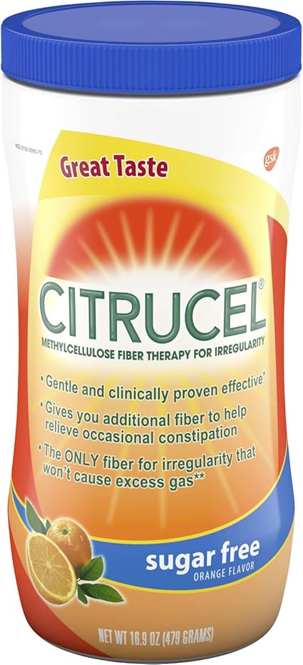 Amazon Com Citrucel Sugar Free Orange Flavor Methylcellulose Fiber Therapy Powder For Regularity 16 9 Ounce Health Personal Care