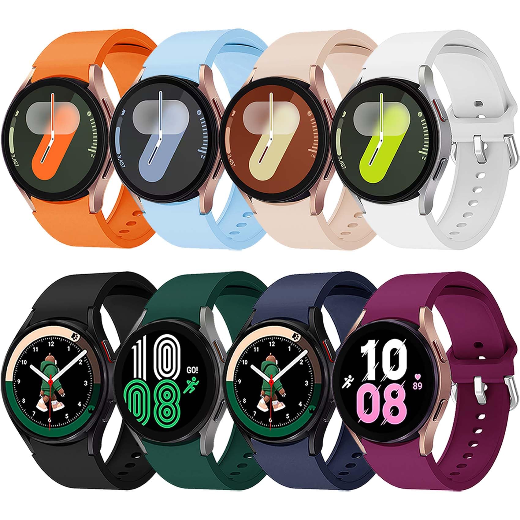 8 Pack No Gap Bands Compatible with Samsung Galaxy Watch 7 6 5 4 Band 40mm 44mm, Galaxy Watch 6 4 Classic 42mm 46mm 43mm 47mm 5 Pro 45mm FE 40mm, 20mm Soft Silicone Sport Strap Women Men