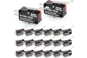 QCDENG 20PCS Micro Switch, 1NO 1NC SPDT 15A 125/250VAC Long Hinge Roller Bent Arm Switch for Electronic Equipment V-154-1C25