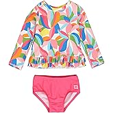 RuffleButts Baby/Toddler Girls Ruffle Hem Rash Guard 2-Piece UPF50+ Sun Protected Swimsuit