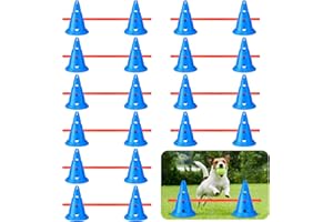 Glimin 10 Sets Dog Agility Hurdle Cone Set 20 Pcs Exercise Cones with 10 Pcs Rods Adjustable Obstacle Portable Agility Training Equipment Canine Pole(Blue and Orange)