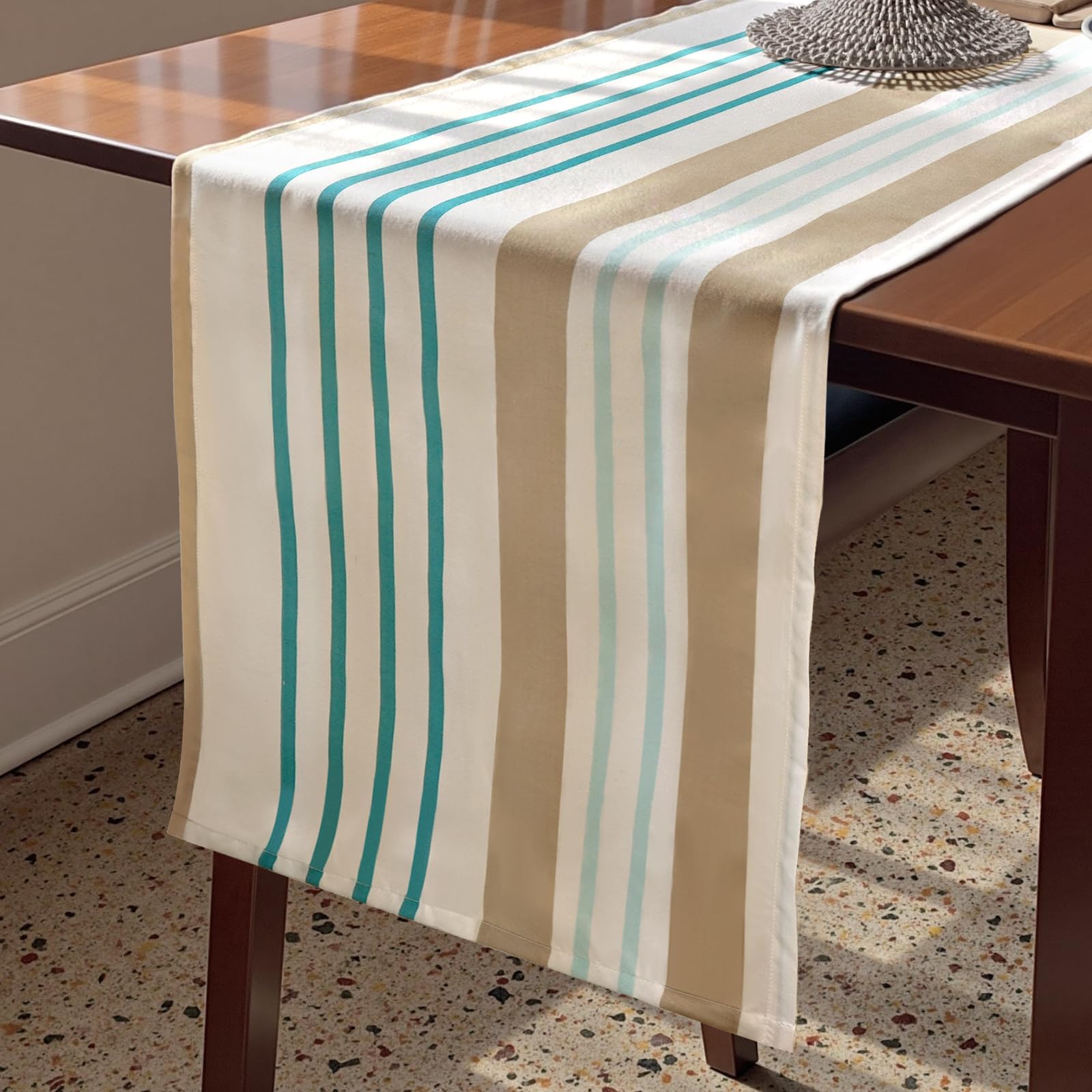 Photo 1 of ?VIV CHERBL Boho Striped Blue & White Table Runner - 72x15Inch Long Table Runner,Summer Home Decor, Fade Resistant for Dining Table, Coffee Table, Kitchen?