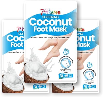 7th Heaven Foot Mask 3 Pack Coconut Shea Butter Moisturising Socks Dry Cracked