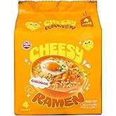 Cheesy Ramen - Cheddar Soup Ramen | Mild Kick, Creamy &amp; Savory Korean Noodles | 3.92 oz (Pack of 4)