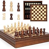 Magnetic Wooden Chess Set for Adults and Kids 12'' Chess Board with Handmade Magnetic Chess Pieces with 2 Extra Queens, Classic Strategy Game, Educational Board Game Gift