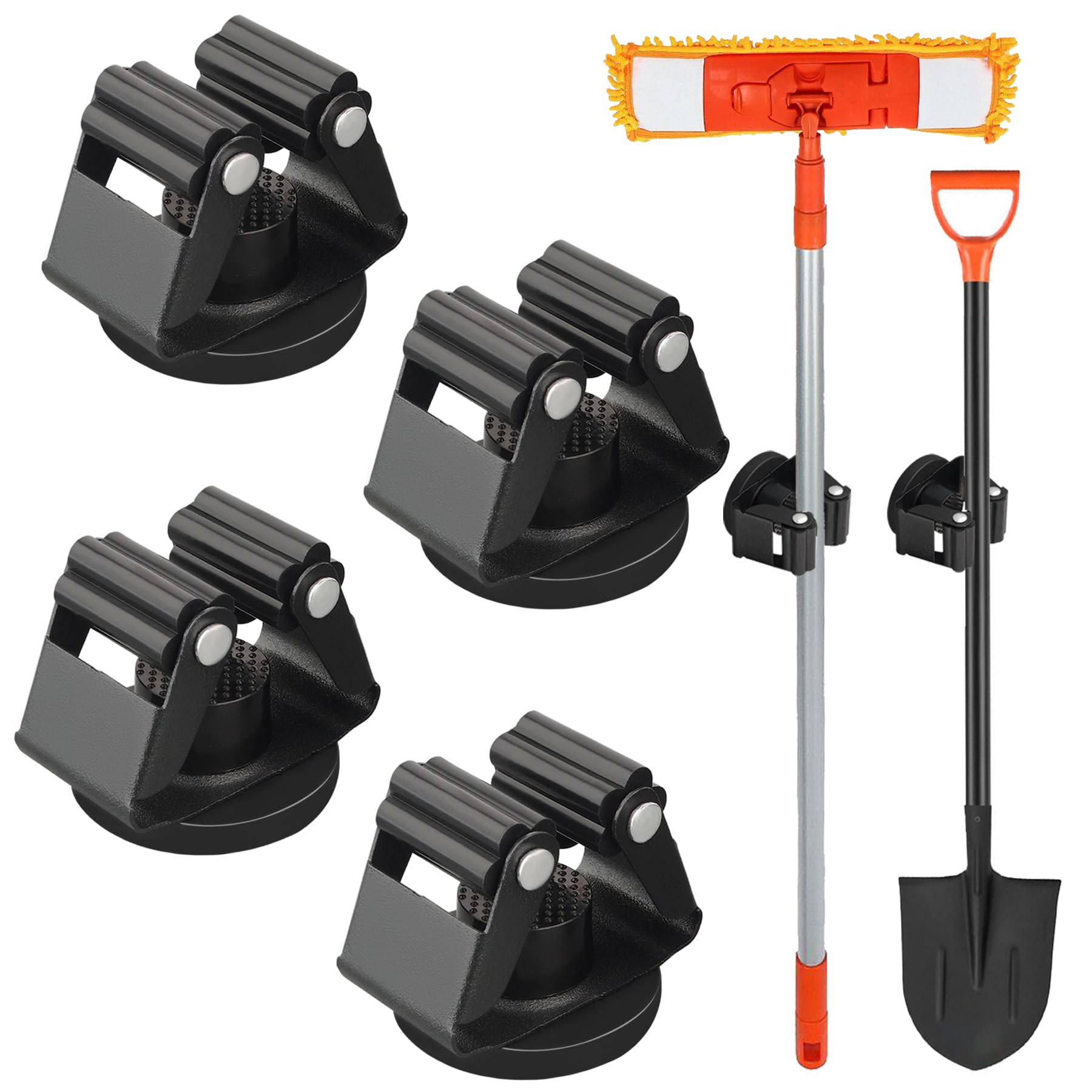 MUTUACTOR Magnetic Broom Holder,4PCS Anti-Slip Magnetic Mount Storage Broom Holders with Rubber Grippers,Heavy Duty Magnetic Tool Holder for Work Garage Laundry Kitchen RV Van Accessories