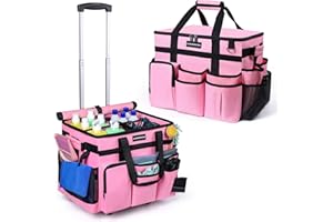 LIANGSHENGYUAN Extra Large Rolling Cleaning Caddy Bag with Wheels, Cleaning Baskets Bags with Detachable Trolley For Housekeepers , Water Resistant Cleaner Supplies Organizer with Wheels for Kitchen, Car