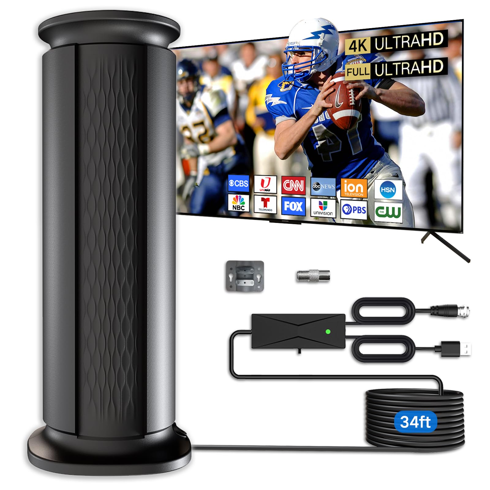 Photo 1 of 2025 Upgraded TV Antenna Up 2200+ Miles Range, Digital Best Antenna for Smart Tv Indoor/Outdoor 4k Local Channels, Amplified HDTV Antenna Long Range with Amplifier Signal Booster/Thic Cable (34ft)