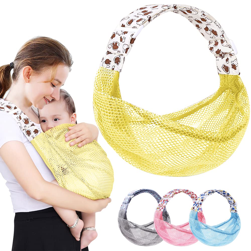 HINATAA Breathable Baby Sling, Adjustable Baby Wrap, Baby Carrier Wrap, Quick Dry, 3D Mesh Fabric, Thick Shoulder Straps, Elastic for Summer, Pool, Beach, Newborn Carrying (Yellow)
