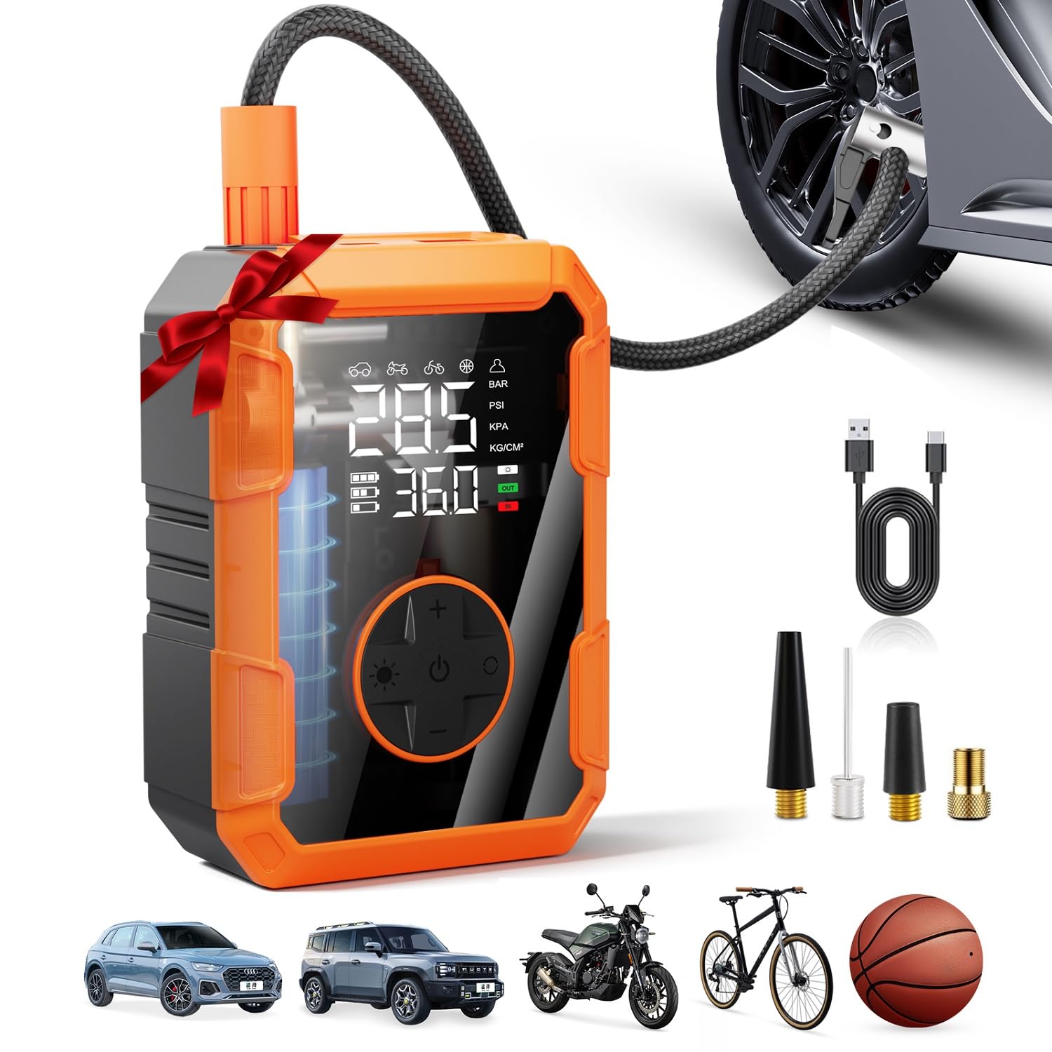 Photo 1 of Lazyshine Portable Air Pump for Car Tires, 150 PSI Tire Inflator Cordless with LED Light, Rechargeable Auto Shut-off Air Compressor 2X Fast Inflation Tire Pumps for Car Bike Motorcycle Ball