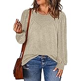 DOLNINE Womens-Plus-Size-Tops Trendy Puff Long Sleeve Shirts Cute Crewneck Pleated Blouses Lightweight Loose Fit Sweatshirts