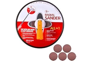 GOLD DEER 9 Inch Radial Hand Sander with 360° Swivel Head, Hook and Loop Disc Sander Include 5pcs Sanding Sheets 80，120，180，2