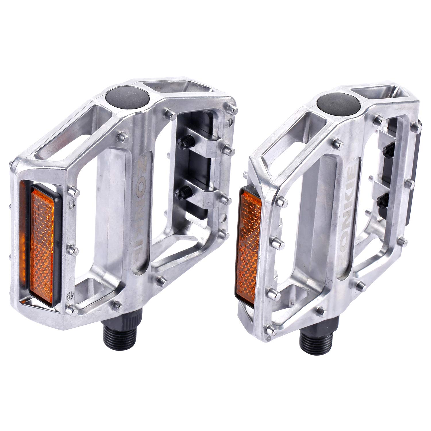 zonkie Bicycle Cycling Bike Pedals, Aluminum Bike Pedals Anti-Slip for BMX MTB and Road Bike, DU Sealed Bearing Axle, Silver 9/16 Inch