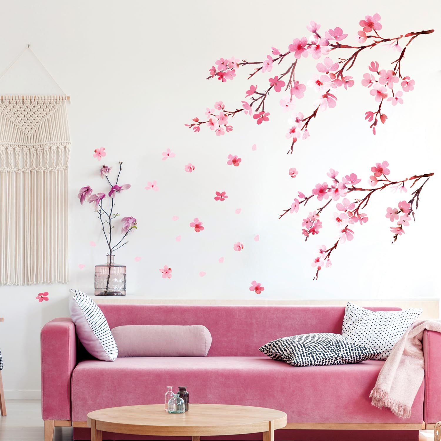 DECOWALL WL2-2003 Watercolor Cherry Blossoms Kids Wall Stickers Decals Peel and Stick Removable for Nursery Bedroom Living Room Art murals Decorations