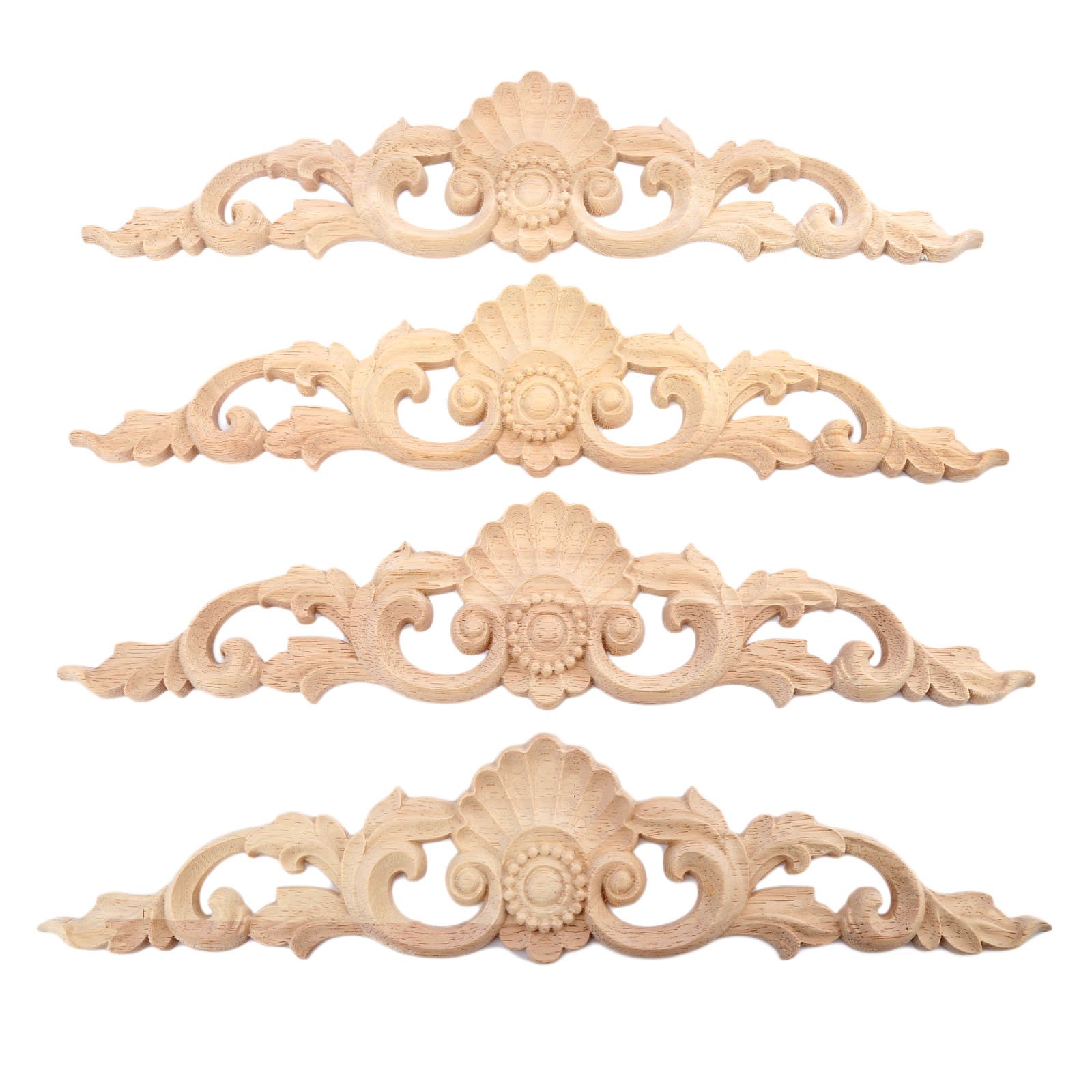 MUXSAM Wood Carved Appliques, 4-Pack Unpainted Wooden Carvings Decals Overlay Decorative Onlays for Walls Doors Cabinet Dresser Mantel Fireplace Bed Cupboard DIY Craft Project, 30x6cm/11.81"x2.36"