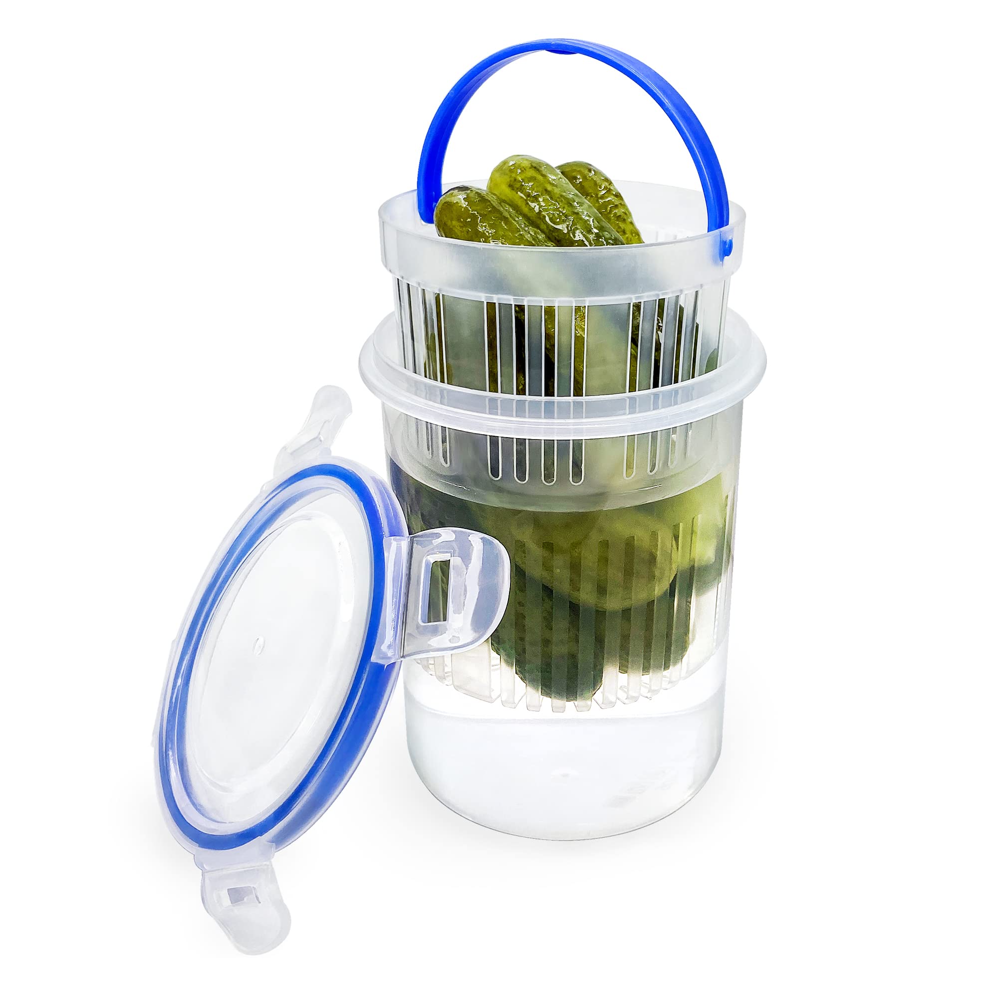 KIKINIKO Pickle Jar 24 oz pickle container with strainer Pickle Holder Keeper Lifter, pickle storage container pickle strainer,Flip Jar with Leak Proof and Lock It Lid, (1-7-24)
