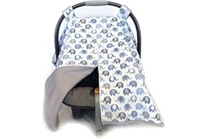 EFFE BEBE Vera Elephant 100% Breathable Cotton Baby Car Seat Cover (Blue Grey)