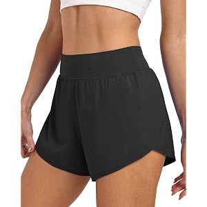FLEFRM Women's 3" Athletic Running Shorts with Mesh Liner High Split Hem | Wide Elastic Waistband Workout Gym Shorts Quick Dr