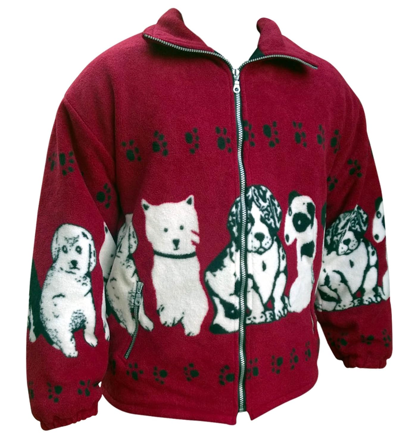 Ladies Jacket Red Warm Winter Christmas Fleece Dog Print Animal Sizes