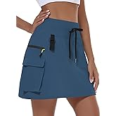 JWM Women's Hiking Cargo Skort Skirt High Waisted Golf Workout with Zipper Pockets Tummy Control Quick Dry Water Resistant