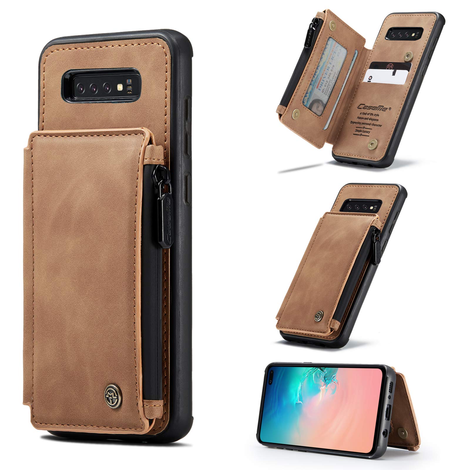 UFinetech 2-in-1 Samsung Galaxy S10 Plus Case Wallet TPU Leather Flip Stand Magnetic Card Holder Waterproof Zipper RFID Blocking Slot Designer Luxury 2020 Purse Holster Cover for Samsung Galaxy S10+