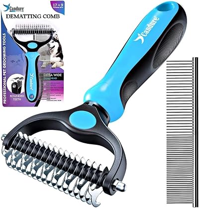 Candure Dematting Comb for Dogs and Cats Dual Sided 17+9 Deshedding Tool