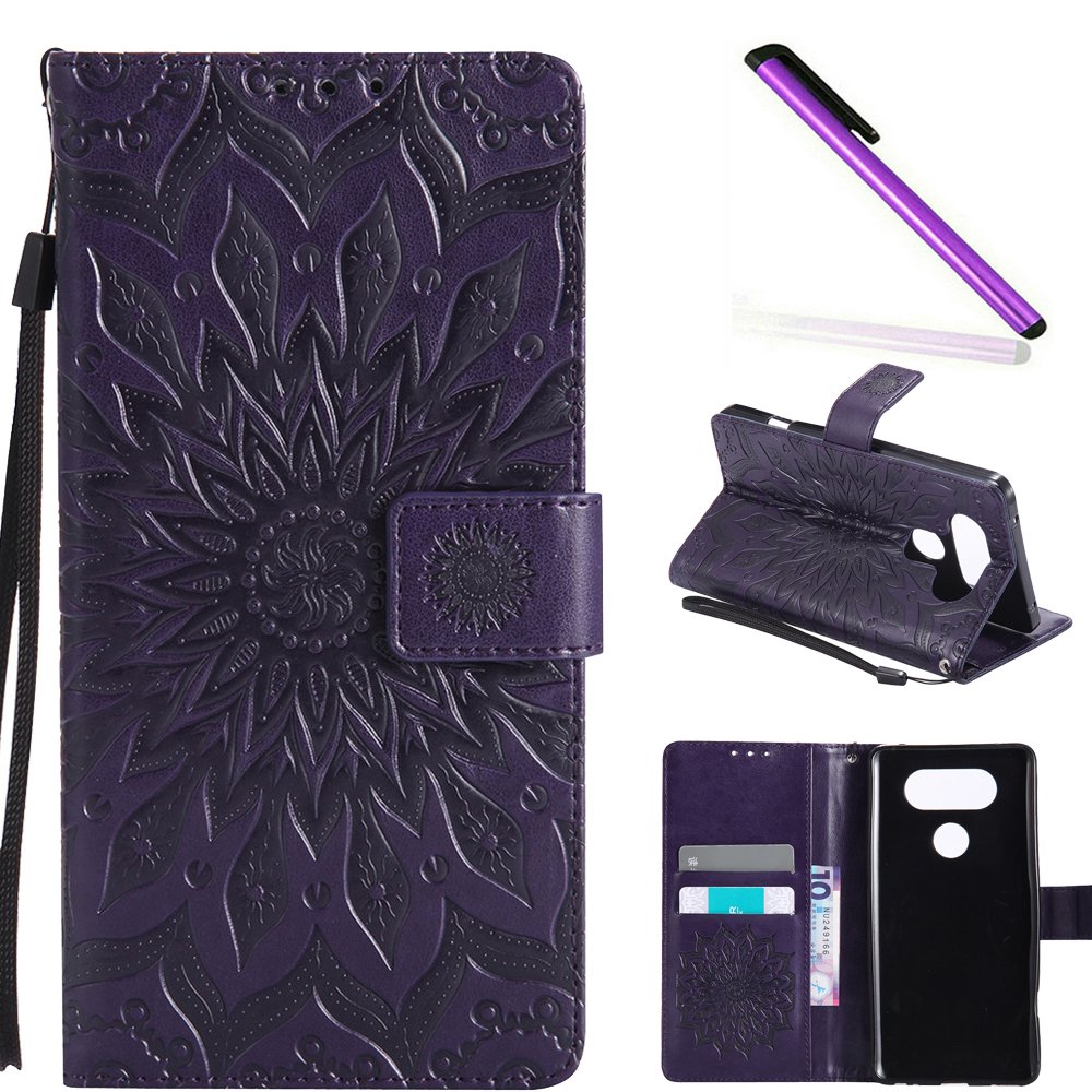 COTDINFORLG V20 Protection Case For Girl Elegant Retro Flip Case Wallet PU Premium Leather Magnetic Slim Stand Covers Card Holder for LG V20 Purple Sunflower KT.