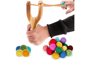 ArtCreativity Wooden Slingshot with 20 Balls - Wood Slingshot for Kids - Shoots Balls Over 20 Feet - Soft Balls for Safe Play - Wooden Catapult Outdoor Toys for Kids - Strong Sling Shot Kit