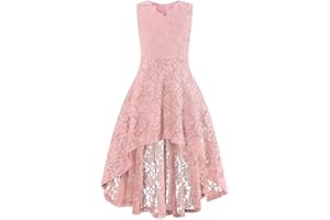 VIRIBER Girls Floral Lace Dress Easter Bridesmaid Vintage Formal Cocktail Party Swallowtail Swing Dresses 7-14 Years