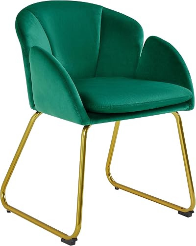 Yaheetech Velvet Tub Chair Vanity Chair with Golden Metal Legs Green