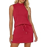 Casly Lamiit Two Piece Skirt Set for Women Sweatsuits Tennis Outfits Casual Mock Neck Sleeveless Top Elastic Short Skorts