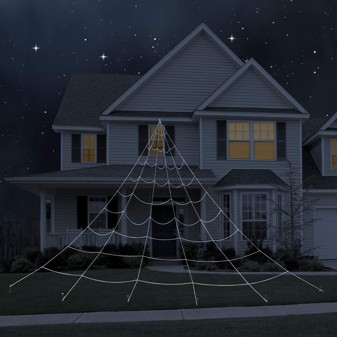 Prextex Halloween Spider Web with 25 Ft. Cobweb Rope for Best Halloween Outdoor Yard Décor: Toys & Games