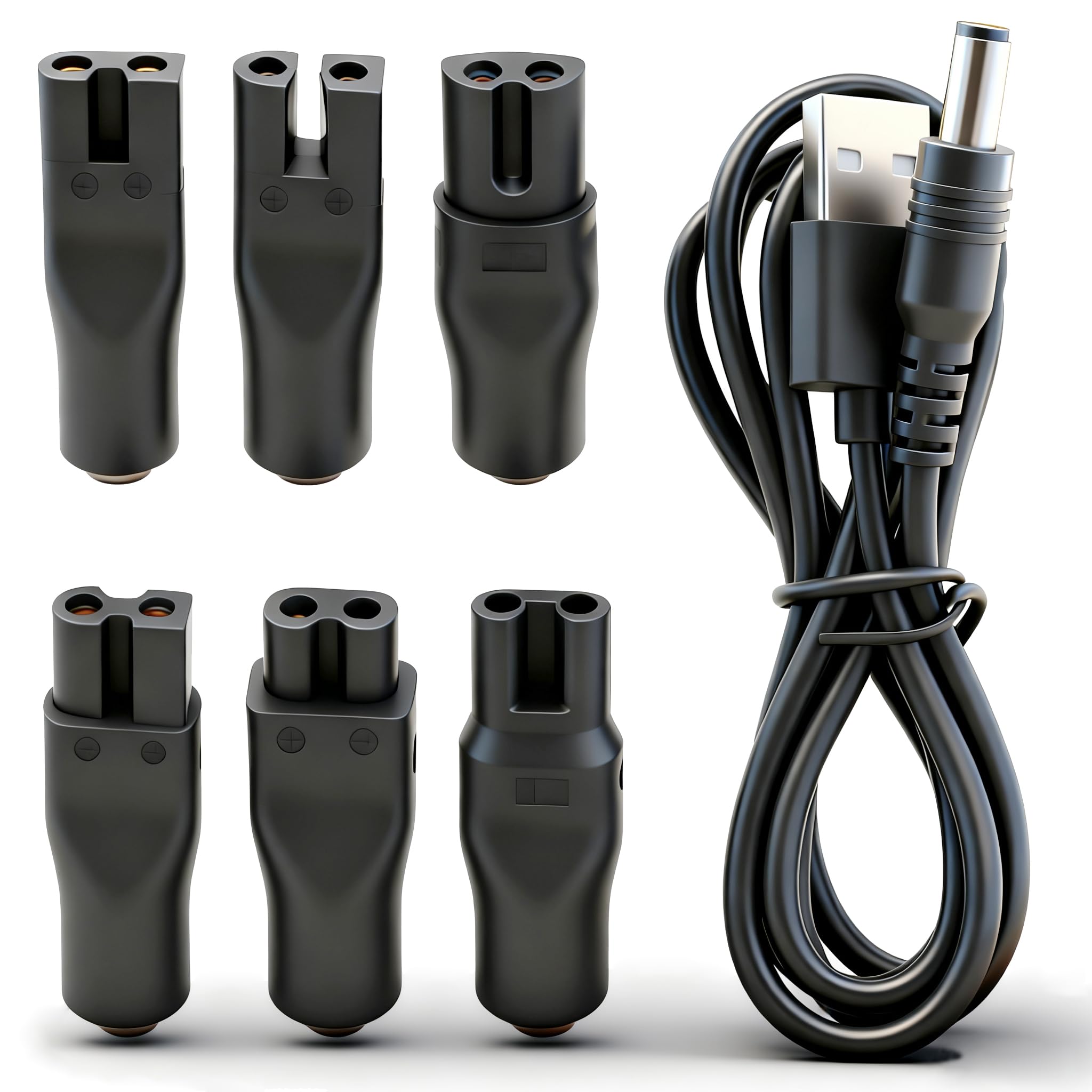 Photo 1 of 5V Charger Cord USB Adapter for Electric Hair Clippers, Beard Trimmers, Shavers, Beauty Instruments, Electric Hairdressers, Desk Lamps, Purifiers Power Supply Charging Cable 7 PCS Set