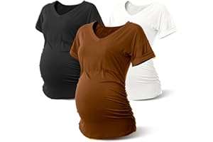 Rnxrbb Long Enough Maternity Shirts Short Sleeve Summer Pregnancy Tops& Tees Clothes V Neck Casual Outfits for Women 3 Pack