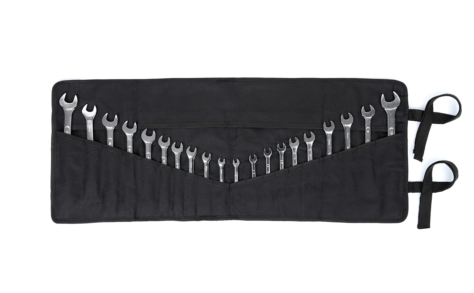 Denifiter Tool Bag,Heavy Duty Waxed Canvas Wrench Tool Roll Up Pouch, Multi-Purpose Small Hand Tools Organizer Holder with 24 Pockets (Black)