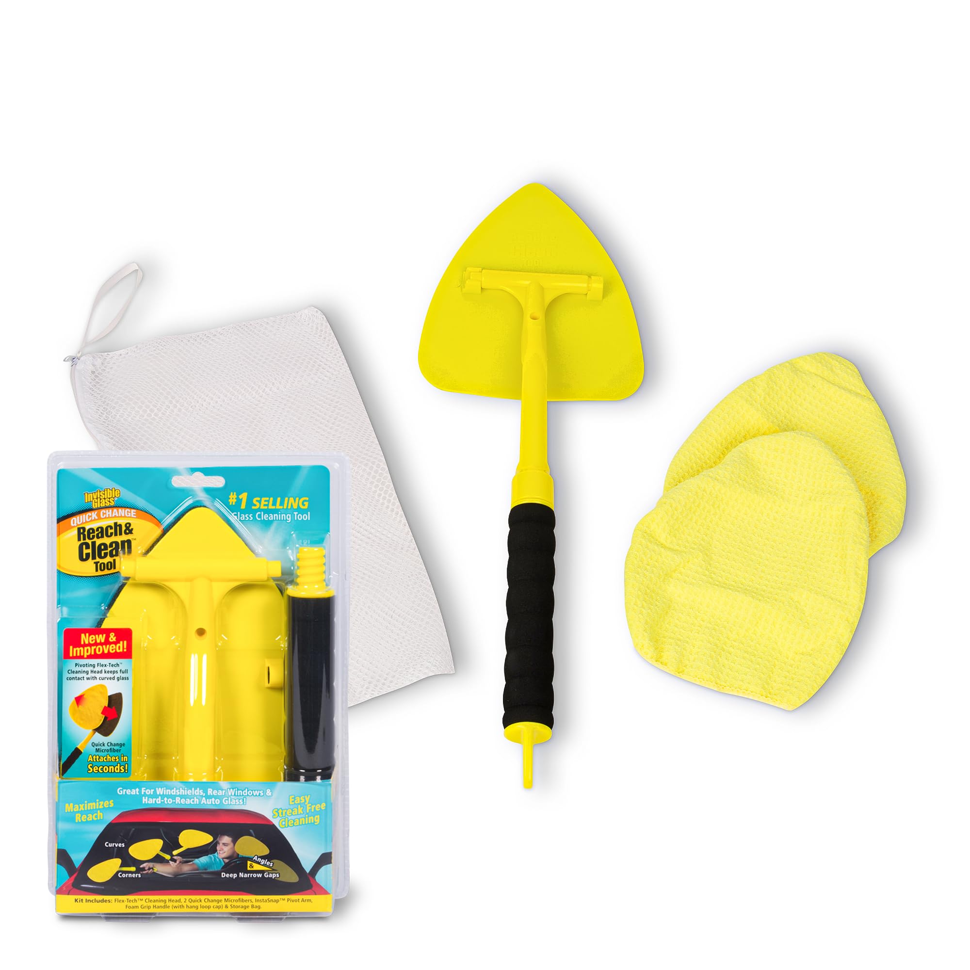 Photo 1 of Invisible Glass 95160 Reach & Clean Glass Windshield Cleaner Tool Kit With Extendable Handle, (2) Reusable Quick Change Microfibers, and Storage Bag for Auto Windshield, Trucks, SUVs, RVs, and Windows