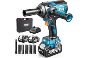 Cordless Impact Wrench, SeeSii 1/2 Impact Gun Max Torque 886 Ft-lbs(1200Nm), 2300RPM w/ 2X 4.0 Battery, 6 Sockets, High Torqu