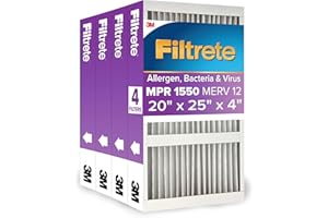 Filtrete 20x25x4 AC Furnace Air Filter, MPR 1550, MERV 12, Fits Honeywell & AprilAire Space-Gard, CERTIFIED Asthma & Allergy Friendly, Electrostatic Filter, 4-Pack (Actual Size 19.88 x 24.63 x 4.31)